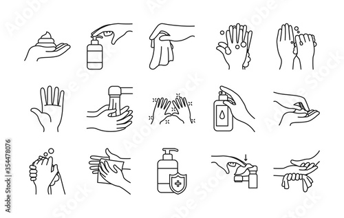 paper tissue and handwashing icon set, line style