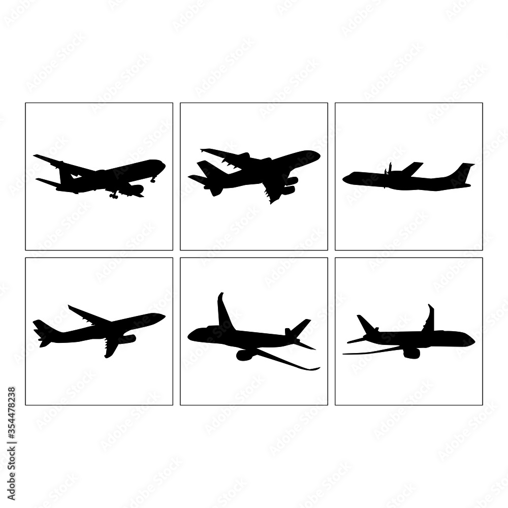 Set of Simple Vector Design of an Airplane in Black