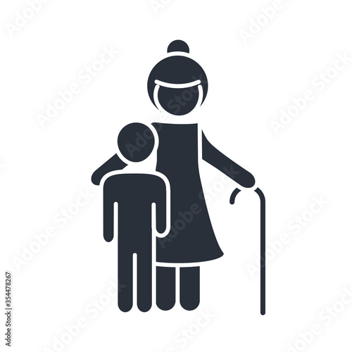 grandmother and grandson members family day, icon in silhouette style