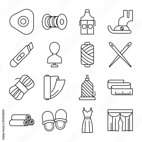 sewing apron and sewing icon set, line style photo