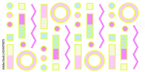 Pastel color abstract geometric composition background. Abstract dynamic geometric background applicable for Covers, Voucher, Posters, Flyers and Banner Designs. Retro vintage 80 memphis style. 
