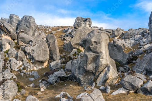 Huge limestone boulders, megalith rock formations in New Zealand