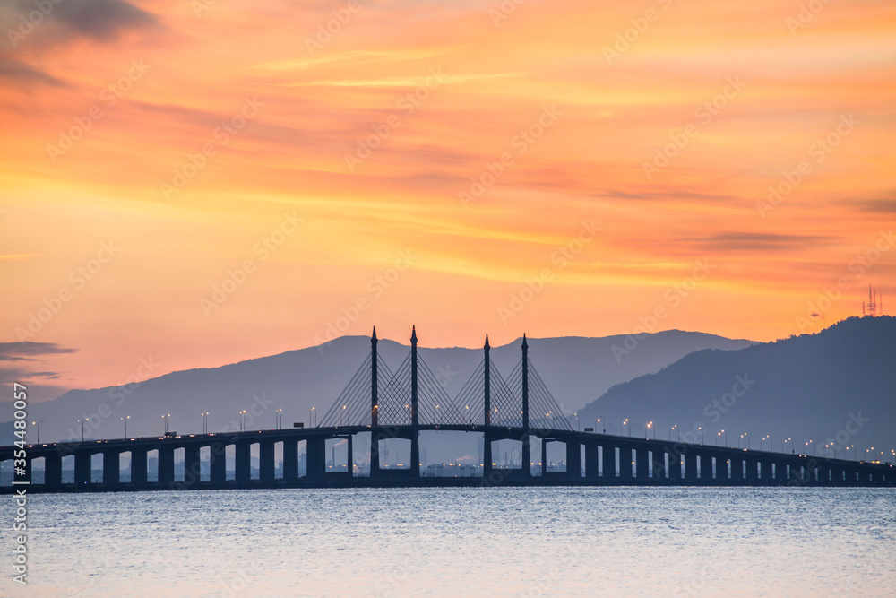 Penang Bridge view which located in the Straits of Malacca