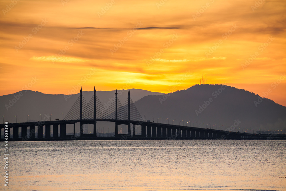 Penang Bridge view which located in the Straits of Malacca