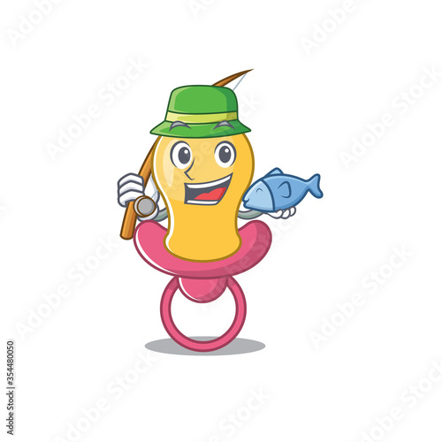 Cartoon design style of baby pacifier goes to fishing