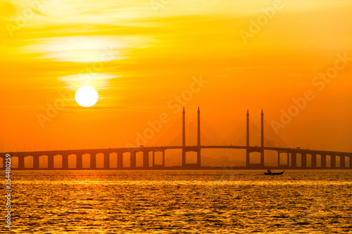 Penang Bridge view from the shore of George Town, Malaysia