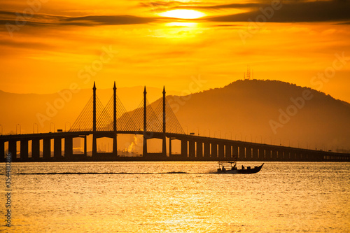 Penang Bridge view from the shore of George Town, Malaysia