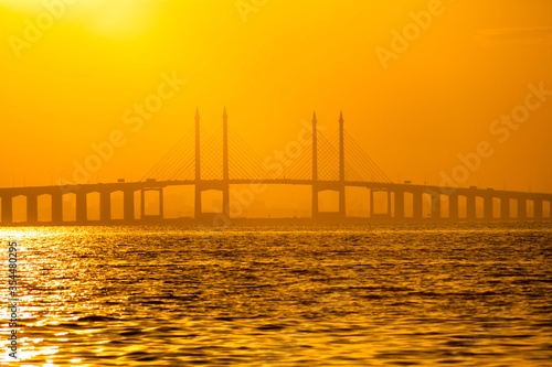 Penang Bridge view from the shore of George Town, Malaysia