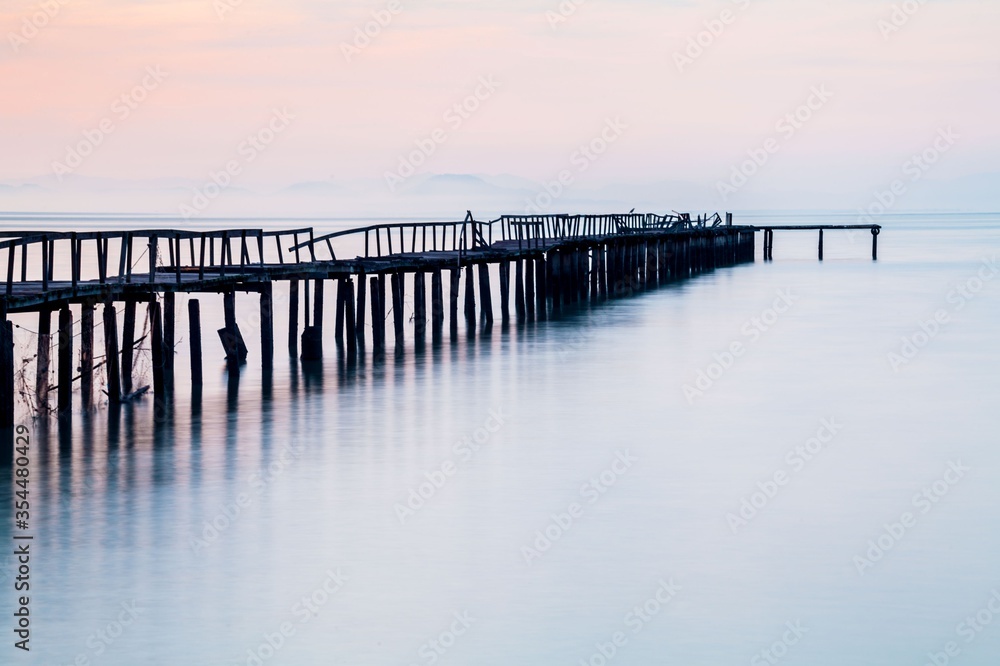 Wooden bridge sunrise view for beautiful background