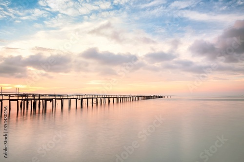 Fototapeta Naklejka Na Ścianę i Meble -  Wooden bridge sunrise view for beautiful background