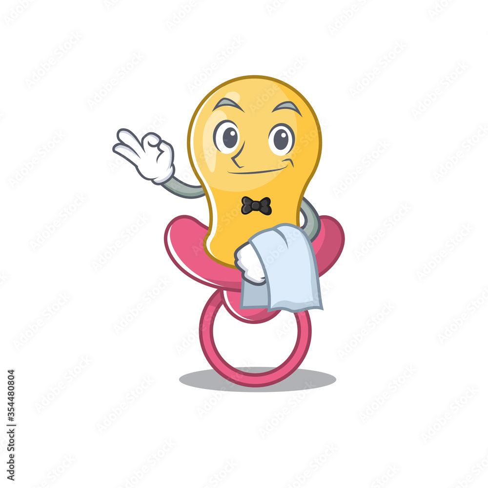 A cartoon picture of baby pacifier waiter with a white napkin A cartoon picture of baby pacifier waiter with a white napkin