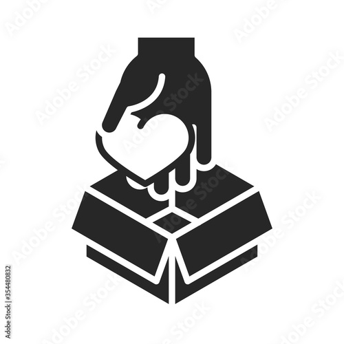 donation charity volunteer help social hand with heart in box silhouette style icon