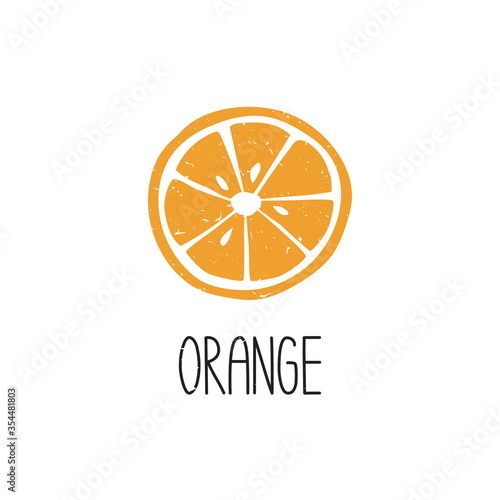 Ripe colored caption orange slice symbol isolated on transparent background. Colorful pictogram original design. Can be used for infographics, identity or decoration. Vector hand drawn illustration