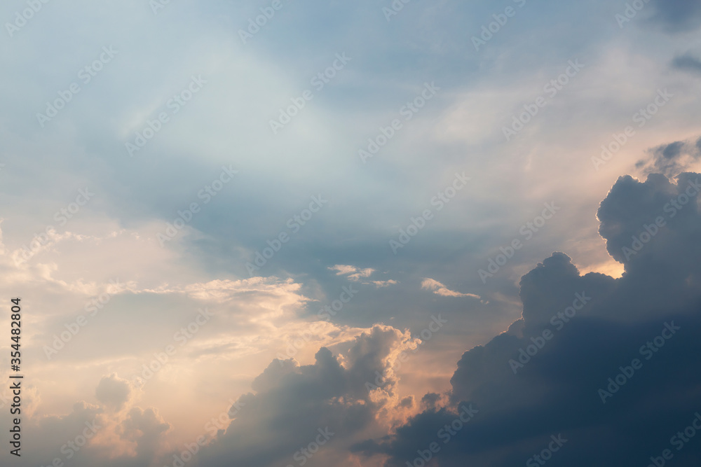 Beautiful dramatic gray and white clouds on blue sky, variety of shapes, silhouettes and shades at sunset time
Beautiful dramatic gray and white clouds on blue sky, variety of shapes, silhouettes and shades at sunset time