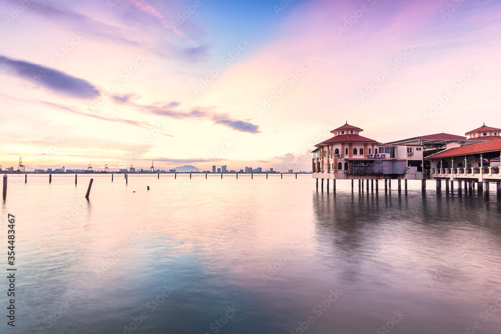 Sunrise view in George Town Penang with jetty background