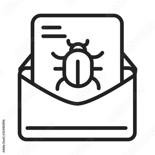 cyber security and information or network protection infected email virus line style icon
