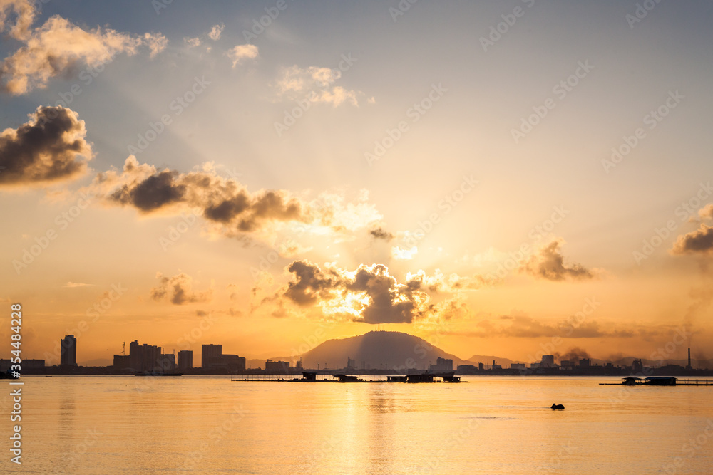 Sunrise or sunset landscape view by the hill for beautiful background Sunrise or sunset landscape view by the hill for beautiful background