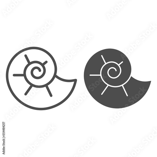 Snail shell line and solid icon, nautical concept, circle spiral shaped seashell sign on white background, seashell nautilus icon in outline style for mobile concept and web design. Vector graphics.