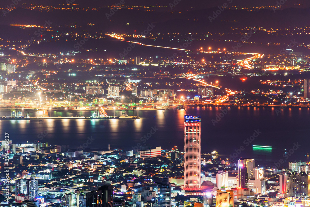 Fototapeta premium George Town city view from Penang Hill, Pulau Pinang Malaysia