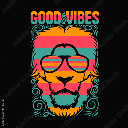 Canvas-taulu Lion face good vibes for t shirt design