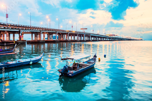 Penang Bridge sunrise by the shore