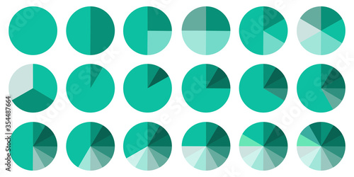 Pie chart in the form of a pie. Vector segments icon. Illustration of a diagram in slices.