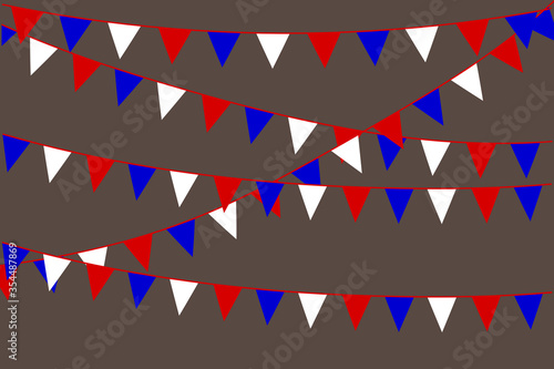 Decoration of the flags. Garlands for the holidays. Stock Photo.