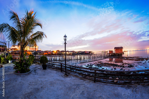 Tan Jetty of George Town, Penang view during sunrise with a hut © keongdagreat