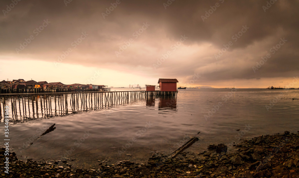 Fototapeta premium Storm day view of Tan Jetty, George Town, Penang Malaysia