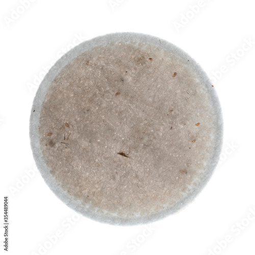 Dirty filter of industrial face mask isolated on background