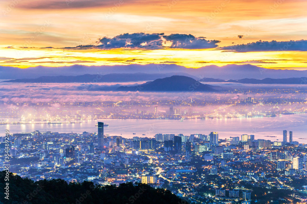George Town Penang, view from Penang Hill during sunrise