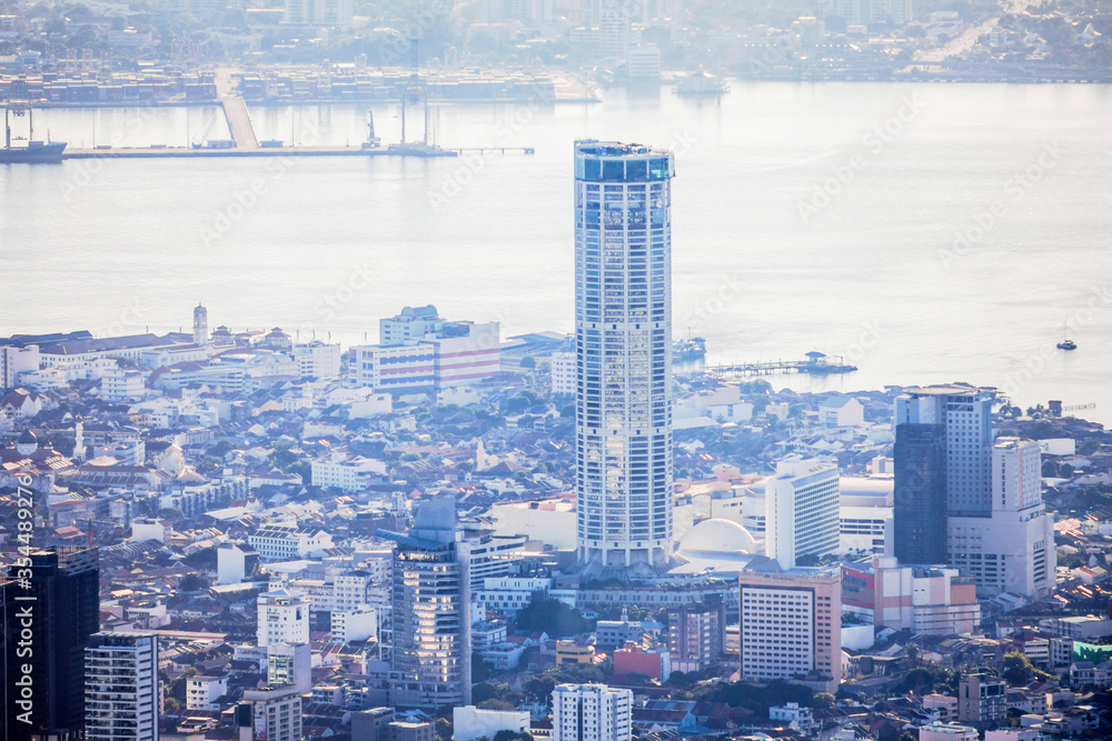 Fototapeta premium George Town Penang, view from Penang Hill during sunrise