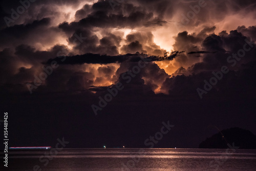 Lightning view by the shore during night time