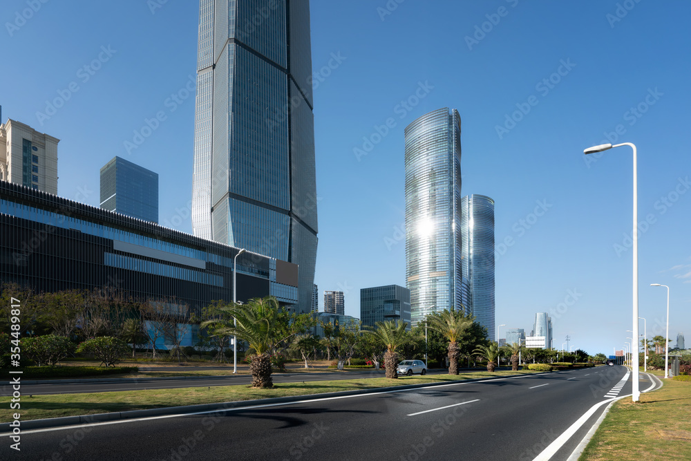 High rise buildings and street view
