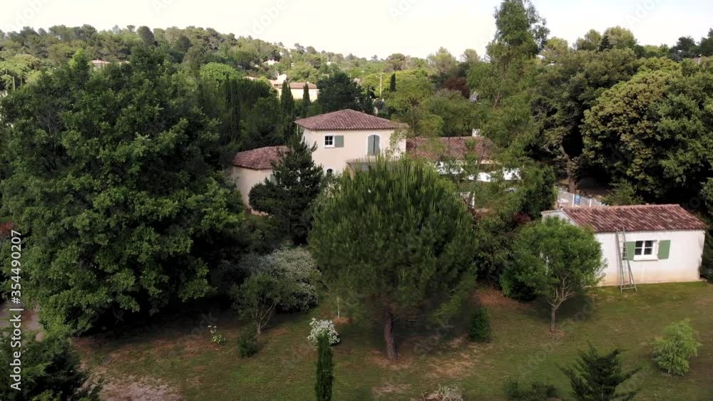 Aerial Forward Shot Over Typical South of France Style House and Garden, Marseille Suburb France Aerial Forward Shot Over Typical South of France Style House and Garden, Marseille Suburb France