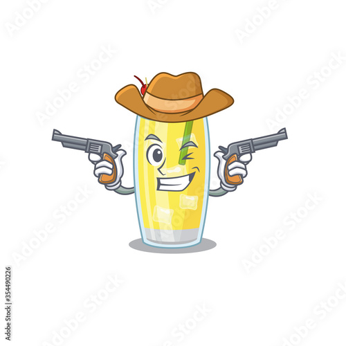 Cartoon character cowboy of pina colada cocktail with guns