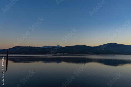 Cold light at Lake Kawaguchi Is one of the five lakes in the Fuji area Within the Fuji Hakone Izu National Park Close to Mount Fuji And Fujikawaguchiko Yamanashi Prefecture