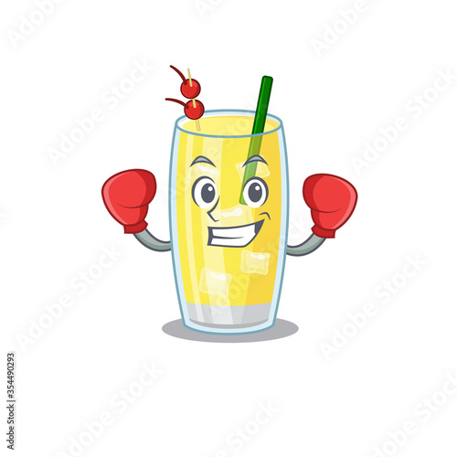 Mascot design of pina colada cocktail as a sporty boxing athlete