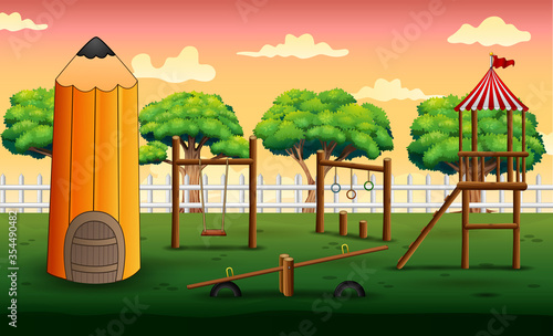 Background of pencil house with playground