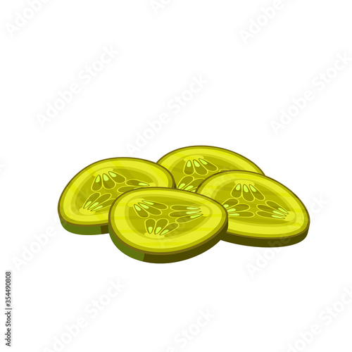 Hamburger ingredient. Sliced marinated cucumber, pickle. Vector illustration cartoon flat icon isolated on white.