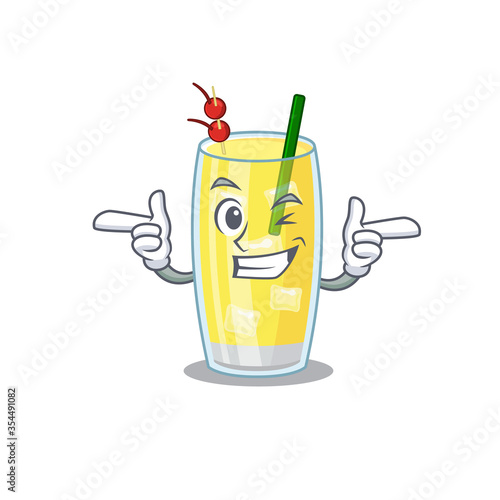 Cartoon design of pina colada cocktail showing funny face with wink eye