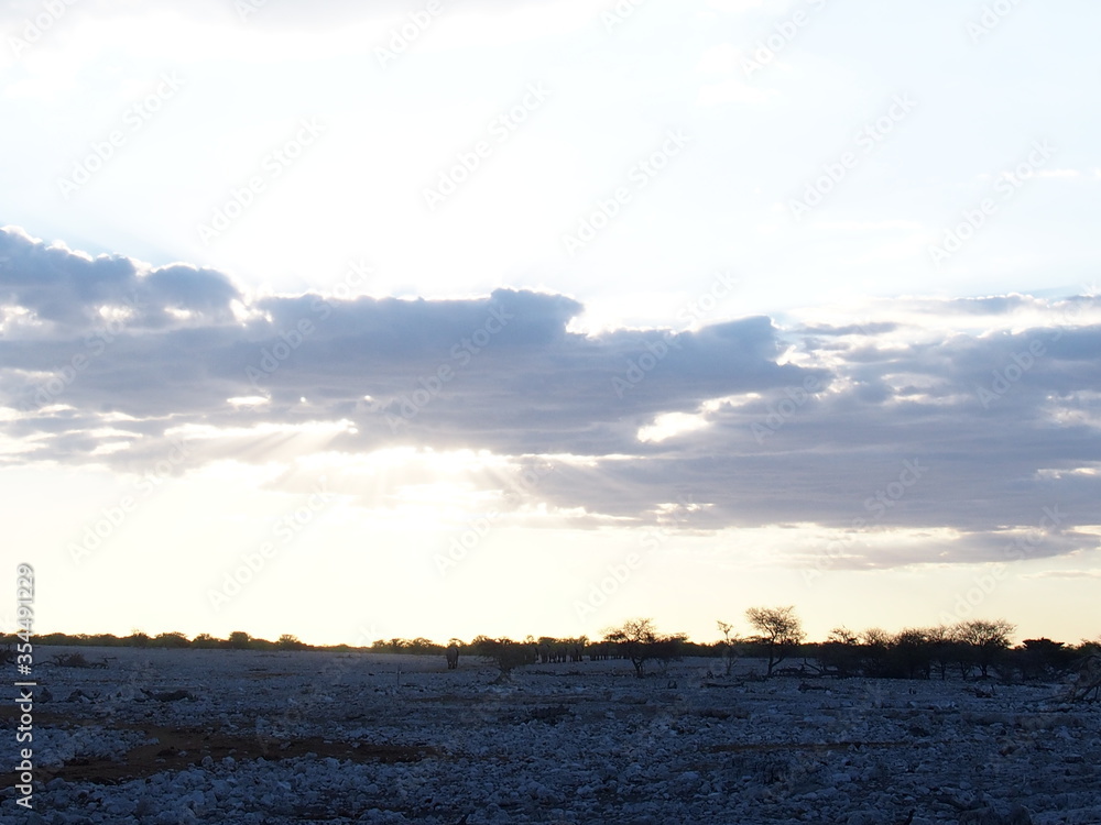 Beautiful sunsets and the elephants that flock to the water's edge, Etosha National Park, Namibia Beautiful sunsets and the elephants that flock to the water's edge, Etosha National Park, Namibia
