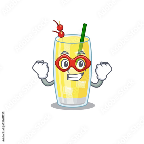 A cartoon drawing of pina colada cocktail in a Super hero character