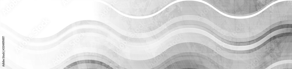 Obraz premium Grey geometric wavy stripes abstract tech grunge banner design. Vector background