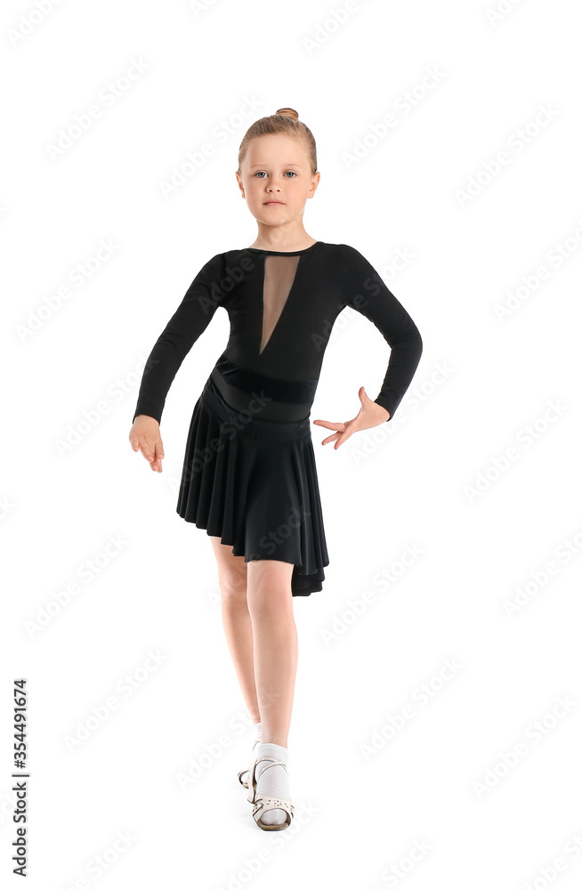 Fototapeta premium Little rhythmic gymnast on white background