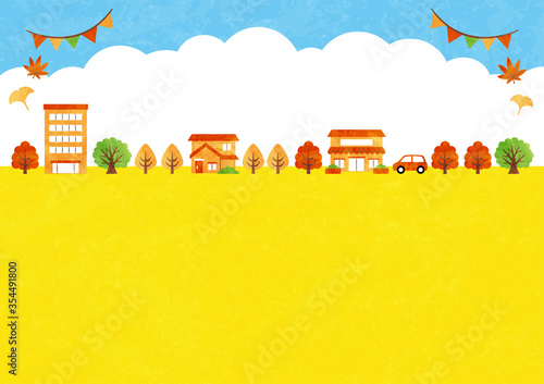 autumn frame with building and tree