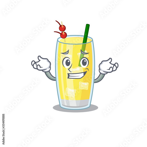 A cute picture of grinning pina colada cocktail caricature character