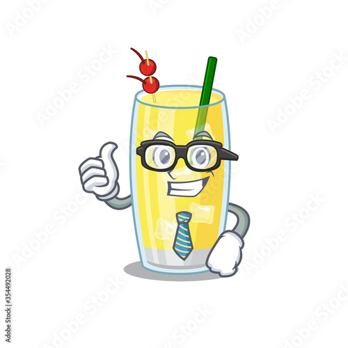 cartoon drawing of pina colada cocktail Businessman wearing glasses and tie