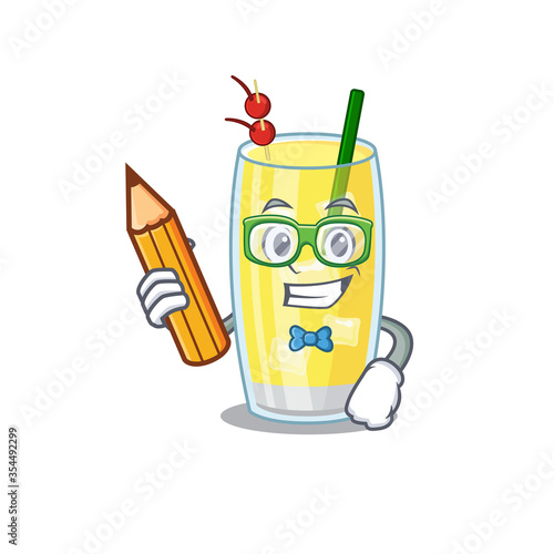 A clever student pina colada cocktail cartoon character study at home