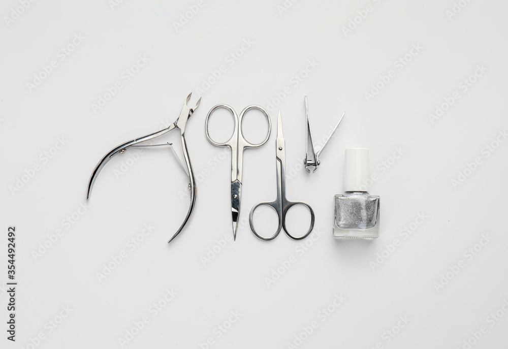 Supplies for manicure on white background Supplies for manicure on white background